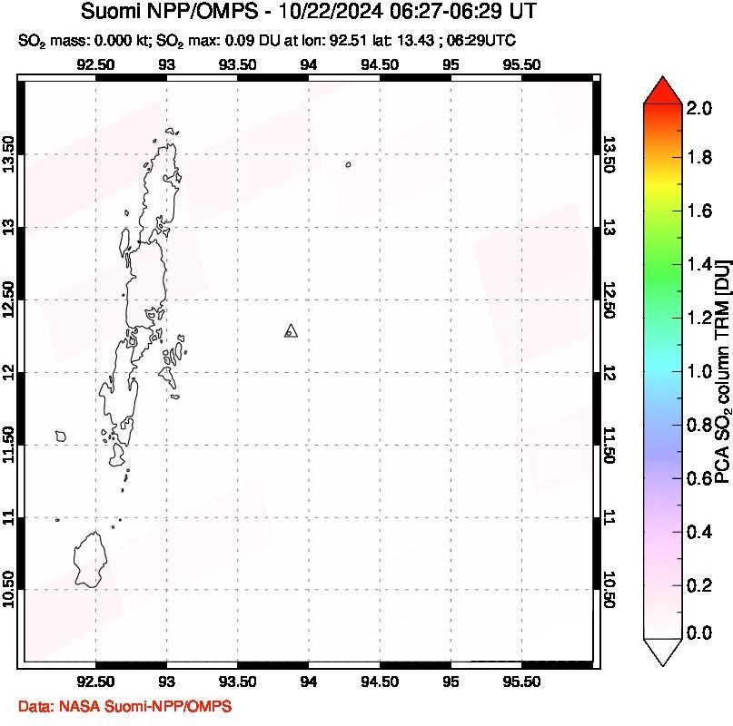 A sulfur dioxide image over Andaman Islands, Indian Ocean on Oct 22, 2024.