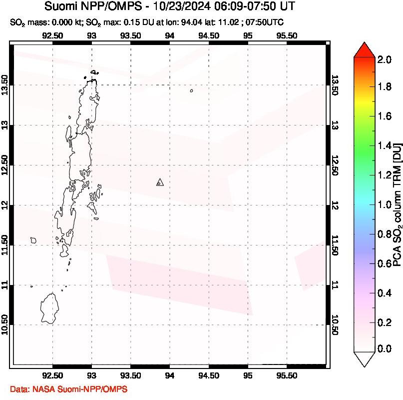 A sulfur dioxide image over Andaman Islands, Indian Ocean on Oct 23, 2024.