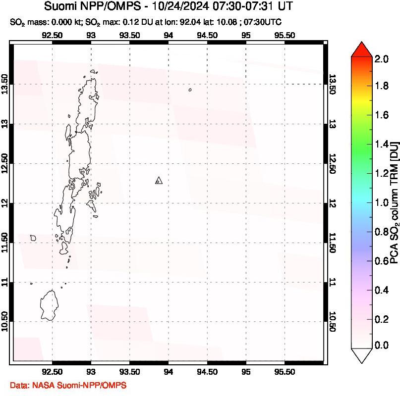 A sulfur dioxide image over Andaman Islands, Indian Ocean on Oct 24, 2024.