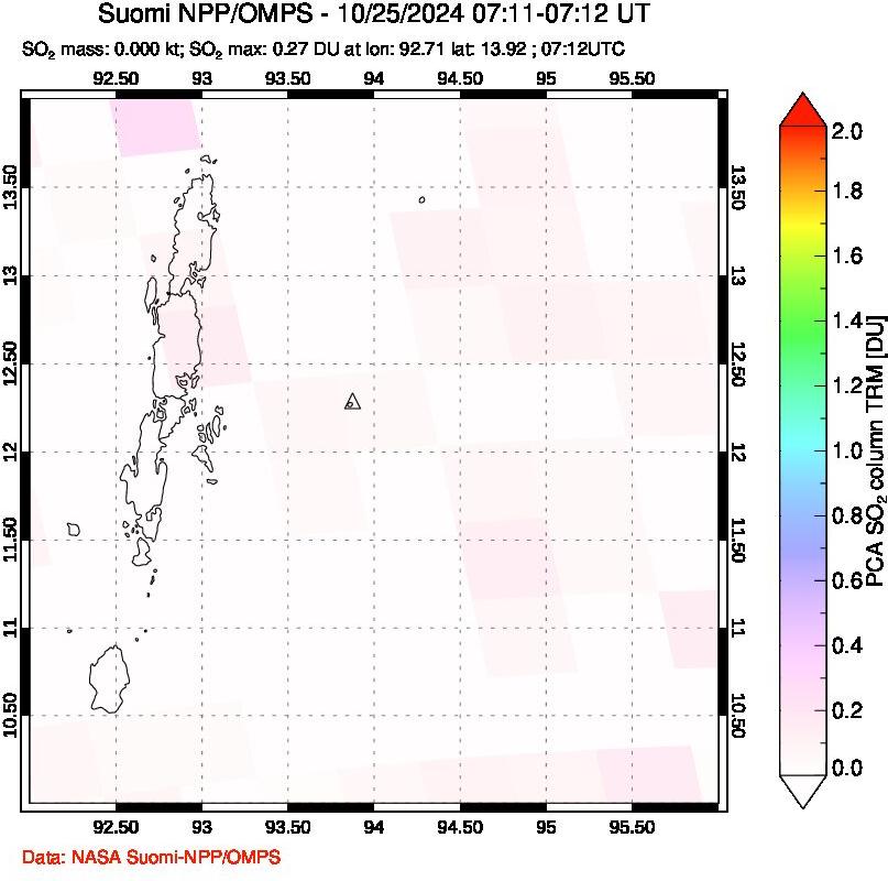 A sulfur dioxide image over Andaman Islands, Indian Ocean on Oct 25, 2024.