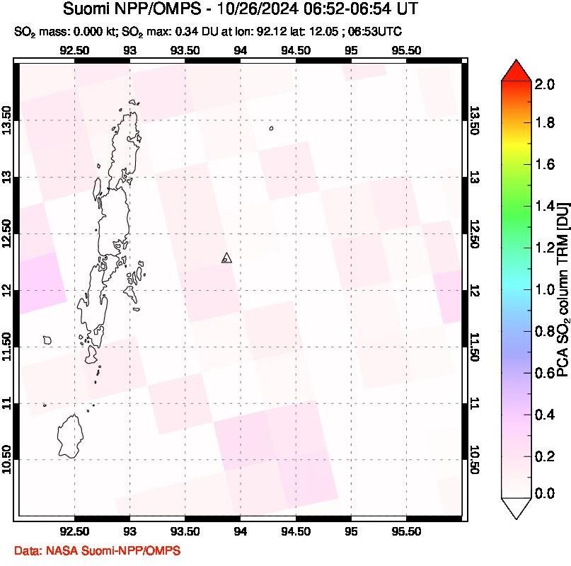 A sulfur dioxide image over Andaman Islands, Indian Ocean on Oct 26, 2024.