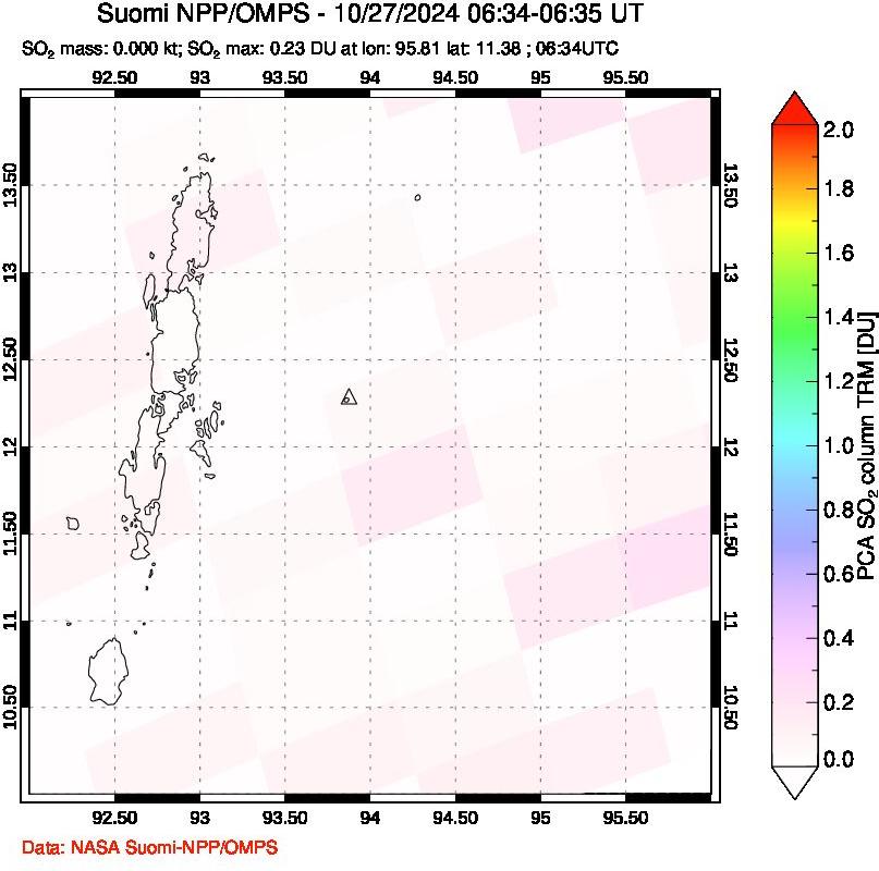 A sulfur dioxide image over Andaman Islands, Indian Ocean on Oct 27, 2024.