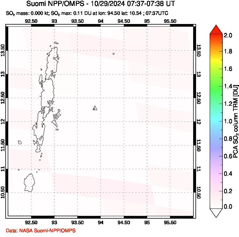 A sulfur dioxide image over Andaman Islands, Indian Ocean on Oct 29, 2024.