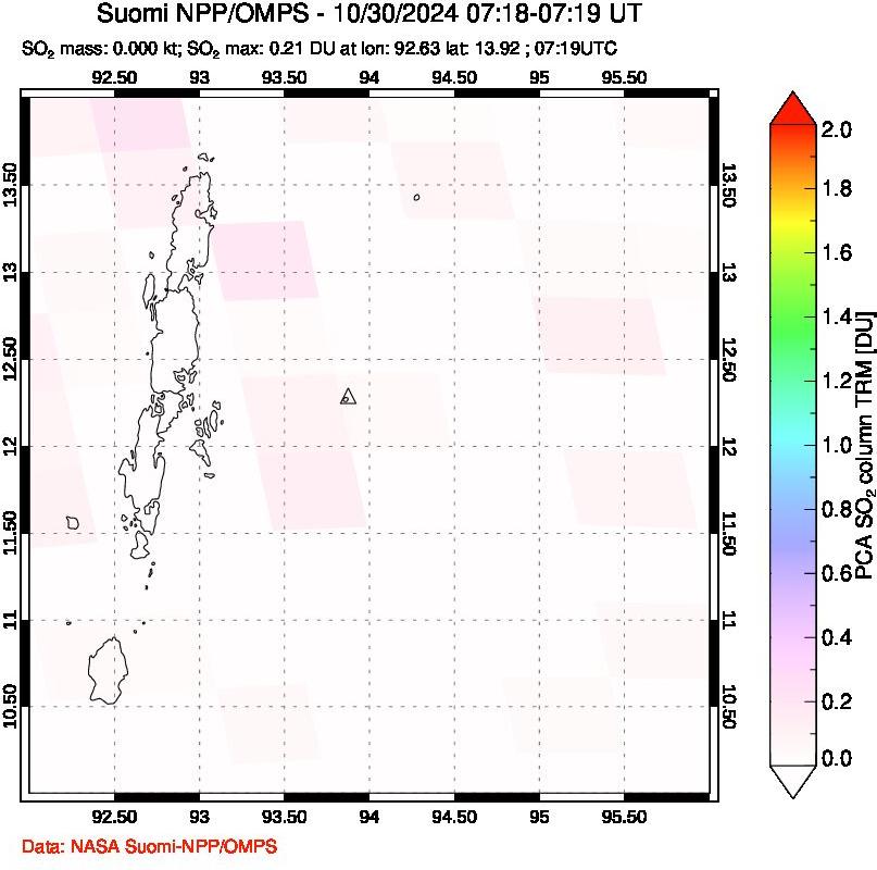 A sulfur dioxide image over Andaman Islands, Indian Ocean on Oct 30, 2024.