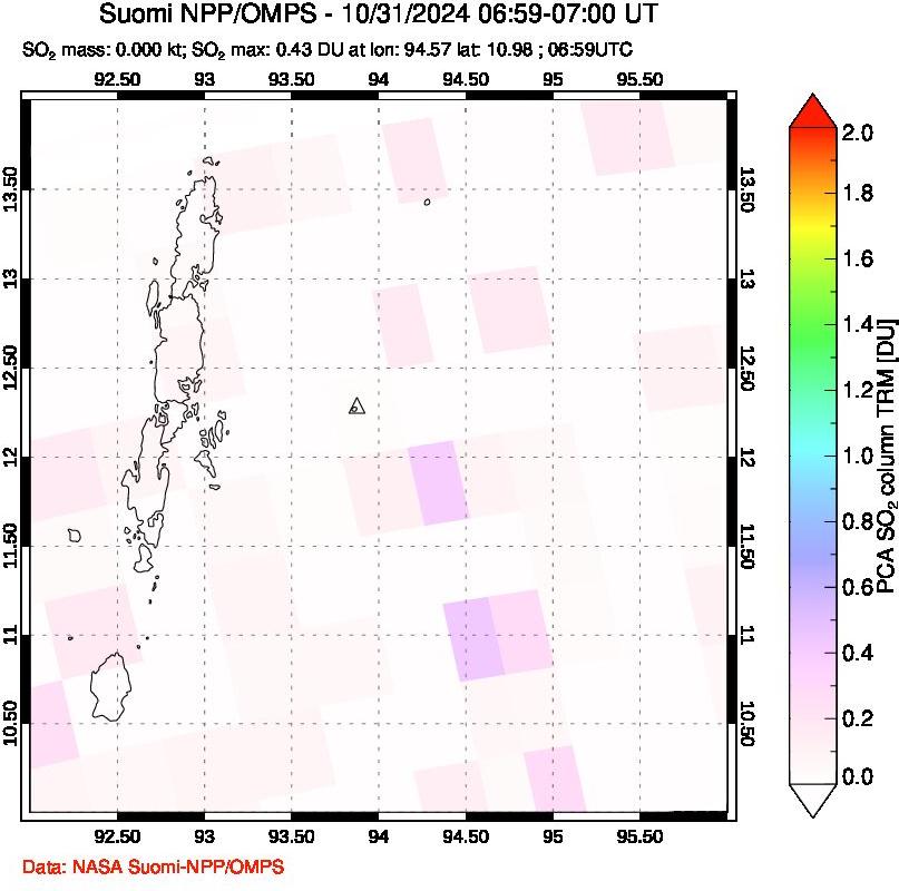 A sulfur dioxide image over Andaman Islands, Indian Ocean on Oct 31, 2024.