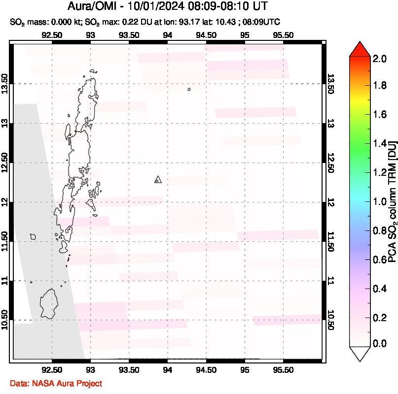 A sulfur dioxide image over Andaman Islands, Indian Ocean on Oct 01, 2024.