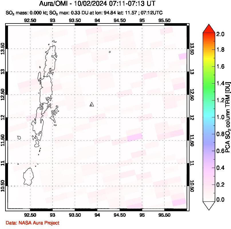 A sulfur dioxide image over Andaman Islands, Indian Ocean on Oct 02, 2024.