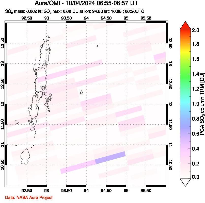 A sulfur dioxide image over Andaman Islands, Indian Ocean on Oct 04, 2024.