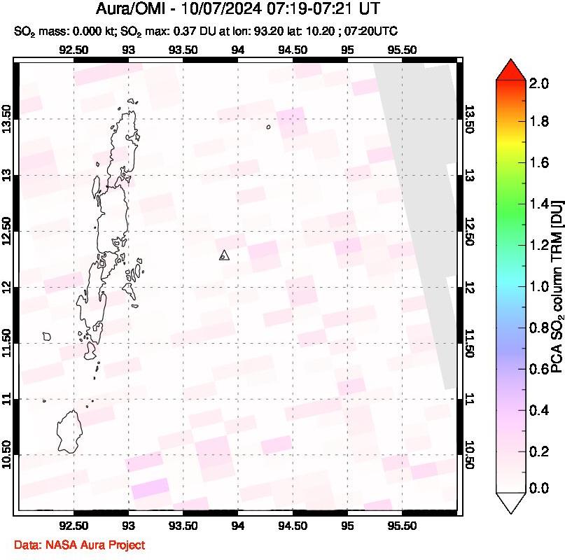 A sulfur dioxide image over Andaman Islands, Indian Ocean on Oct 07, 2024.