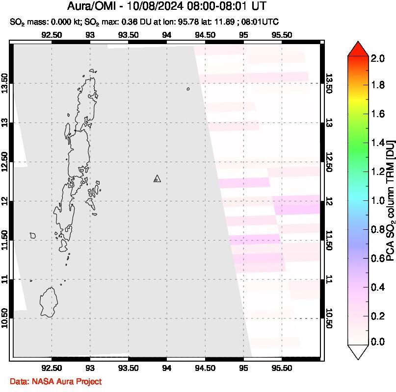 A sulfur dioxide image over Andaman Islands, Indian Ocean on Oct 08, 2024.