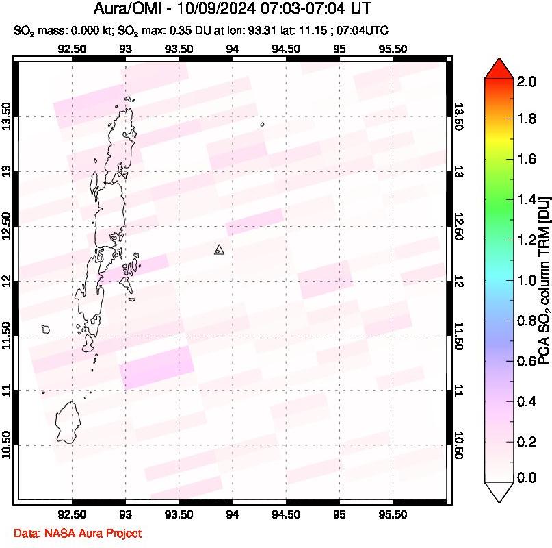 A sulfur dioxide image over Andaman Islands, Indian Ocean on Oct 09, 2024.