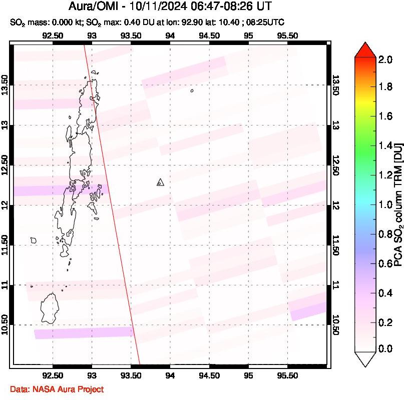 A sulfur dioxide image over Andaman Islands, Indian Ocean on Oct 11, 2024.