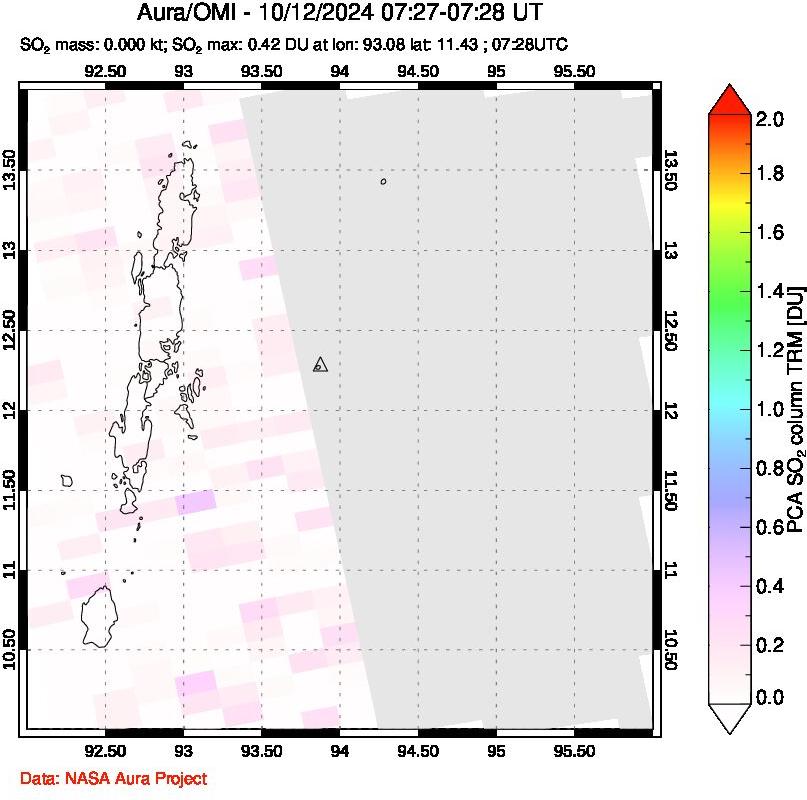 A sulfur dioxide image over Andaman Islands, Indian Ocean on Oct 12, 2024.