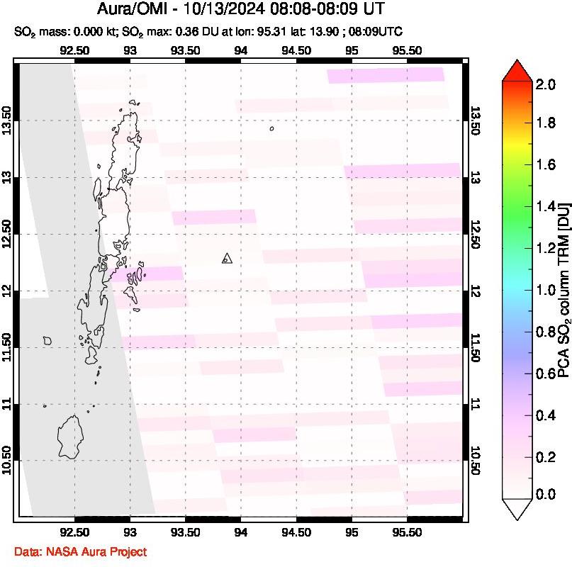 A sulfur dioxide image over Andaman Islands, Indian Ocean on Oct 13, 2024.