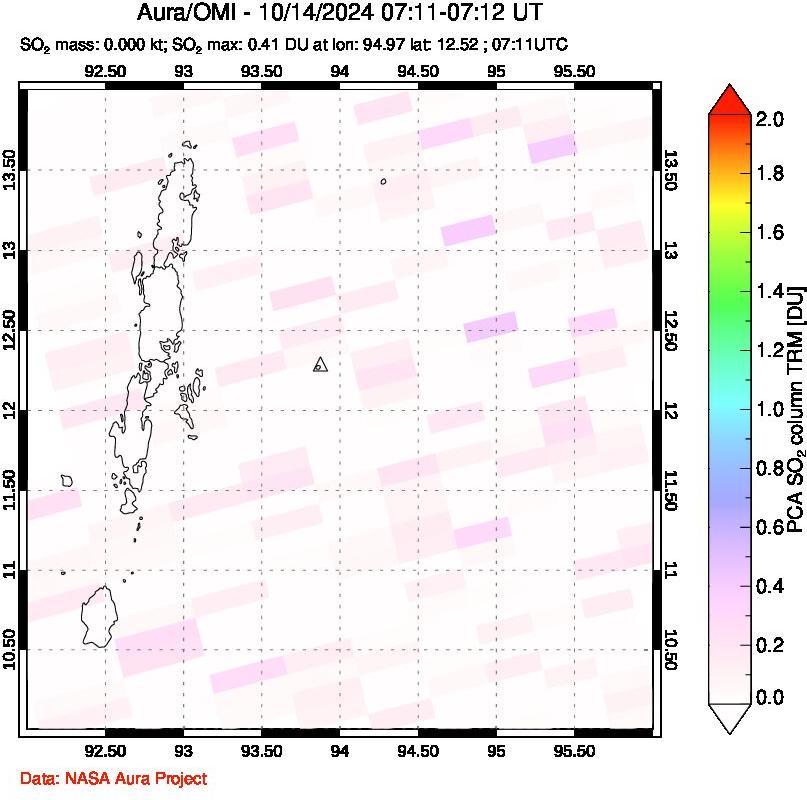 A sulfur dioxide image over Andaman Islands, Indian Ocean on Oct 14, 2024.