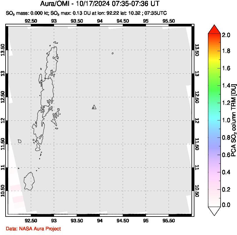 A sulfur dioxide image over Andaman Islands, Indian Ocean on Oct 17, 2024.