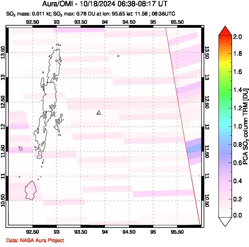 A sulfur dioxide image over Andaman Islands, Indian Ocean on Oct 18, 2024.