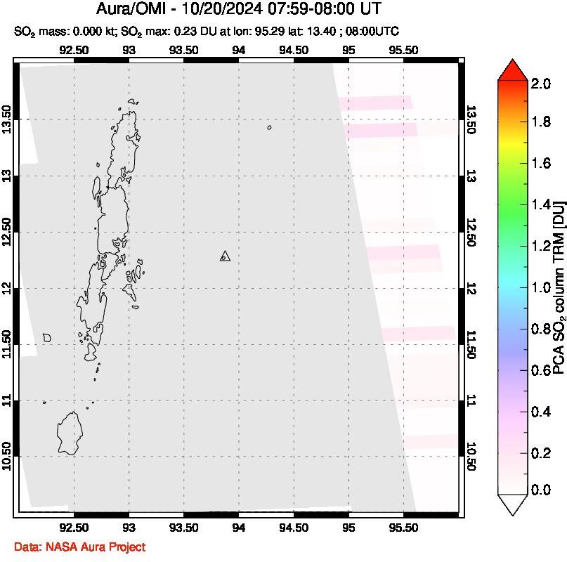 A sulfur dioxide image over Andaman Islands, Indian Ocean on Oct 20, 2024.