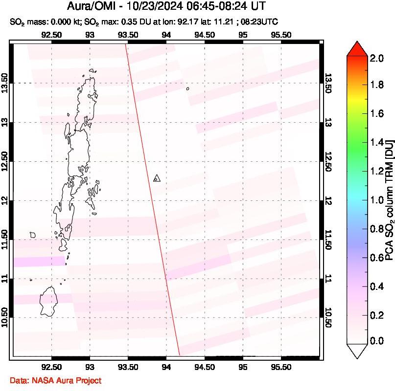 A sulfur dioxide image over Andaman Islands, Indian Ocean on Oct 23, 2024.