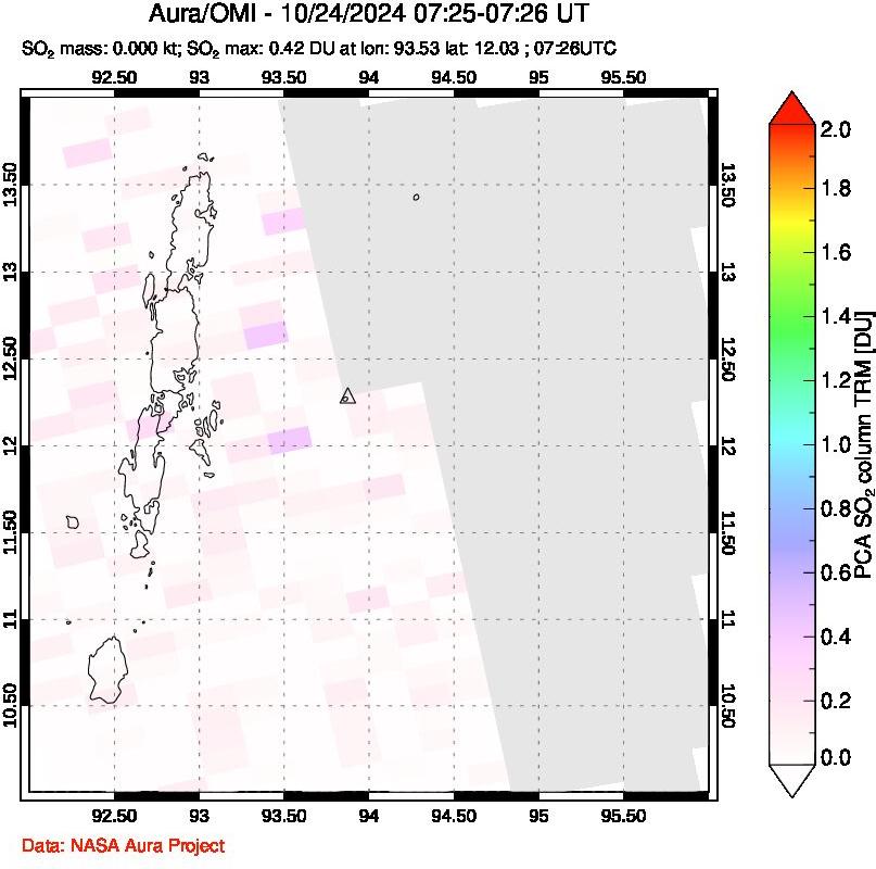 A sulfur dioxide image over Andaman Islands, Indian Ocean on Oct 24, 2024.