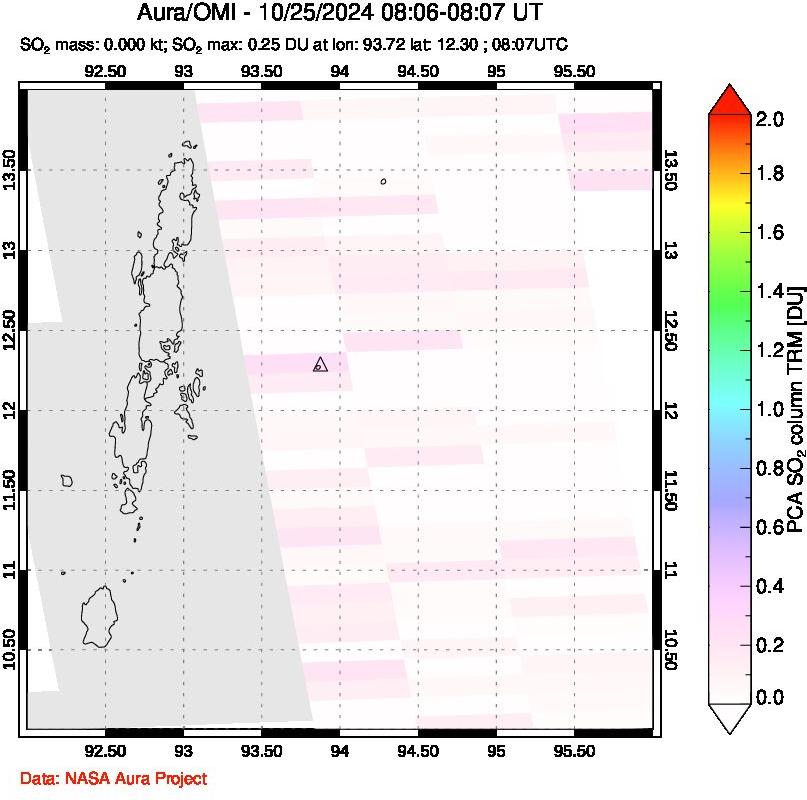 A sulfur dioxide image over Andaman Islands, Indian Ocean on Oct 25, 2024.