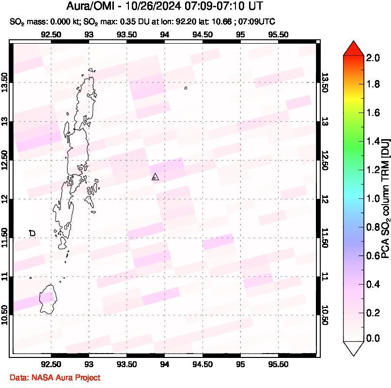 A sulfur dioxide image over Andaman Islands, Indian Ocean on Oct 26, 2024.