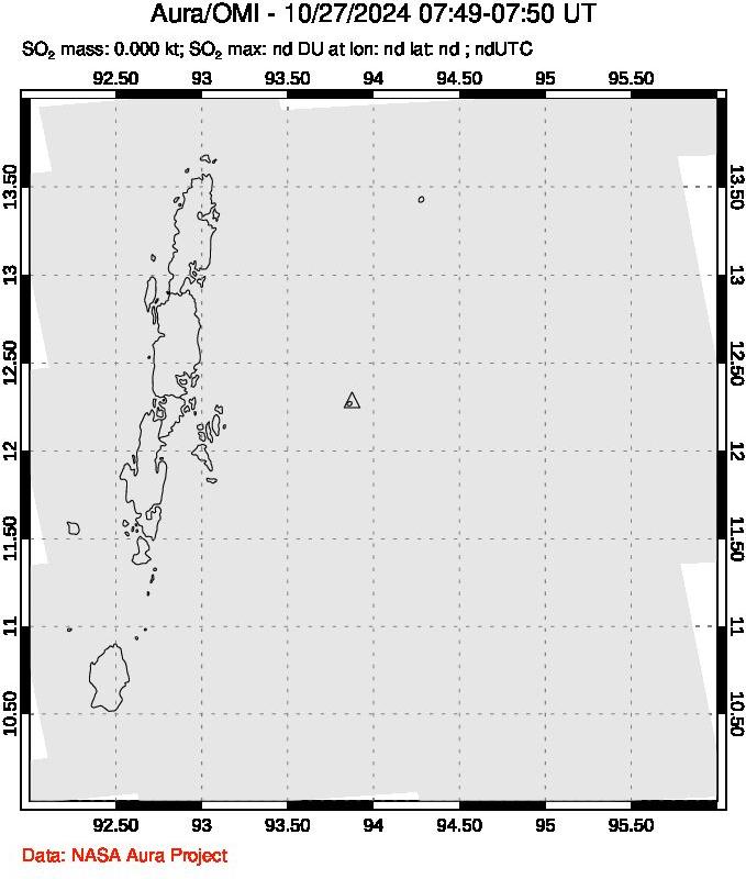 A sulfur dioxide image over Andaman Islands, Indian Ocean on Oct 27, 2024.