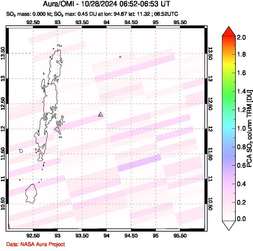 A sulfur dioxide image over Andaman Islands, Indian Ocean on Oct 28, 2024.