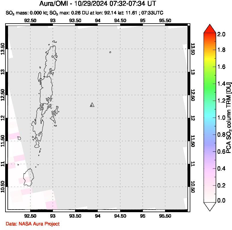 A sulfur dioxide image over Andaman Islands, Indian Ocean on Oct 29, 2024.