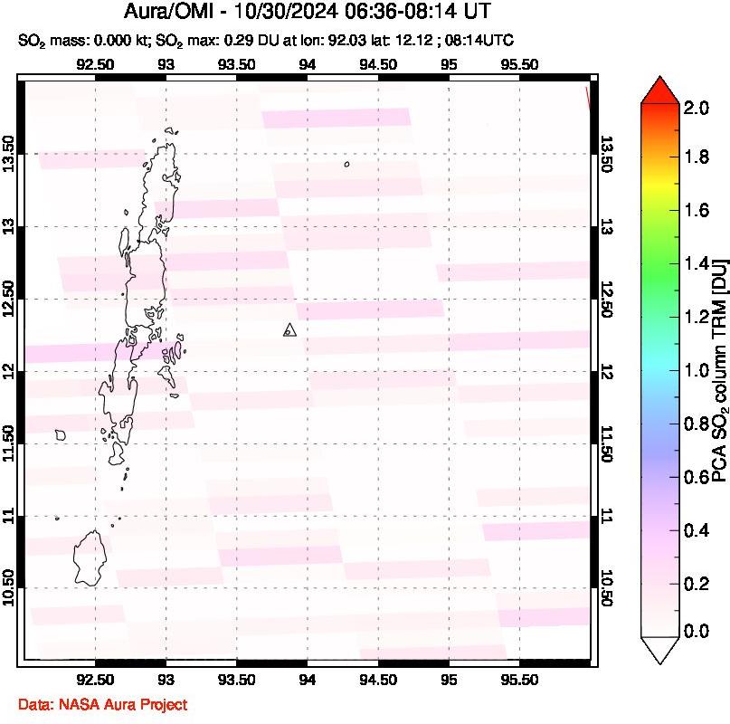 A sulfur dioxide image over Andaman Islands, Indian Ocean on Oct 30, 2024.