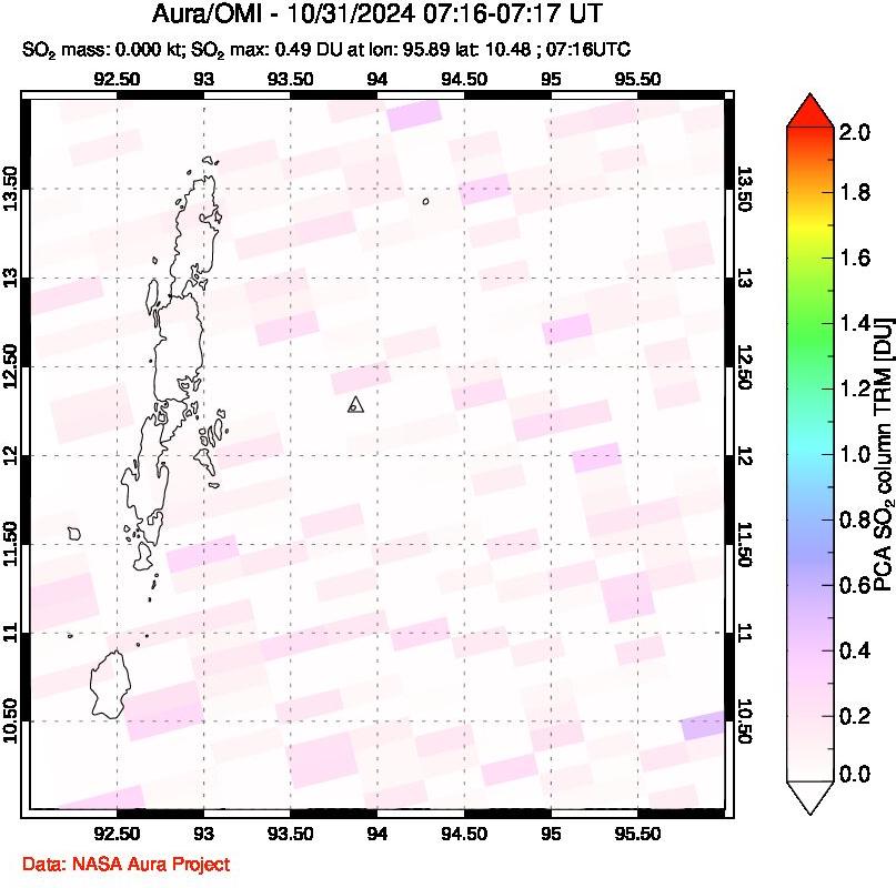 A sulfur dioxide image over Andaman Islands, Indian Ocean on Oct 31, 2024.