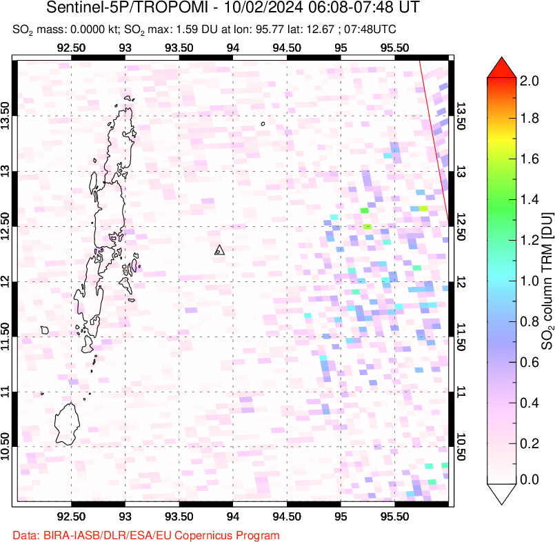 A sulfur dioxide image over Andaman Islands, Indian Ocean on Oct 02, 2024.