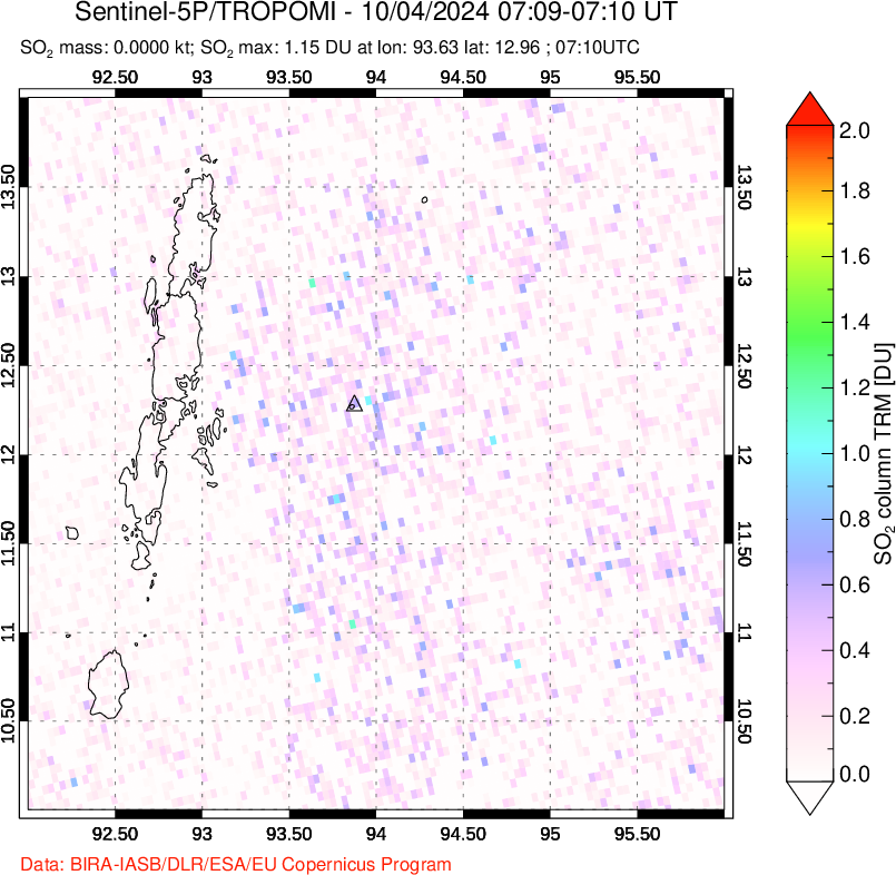 A sulfur dioxide image over Andaman Islands, Indian Ocean on Oct 04, 2024.