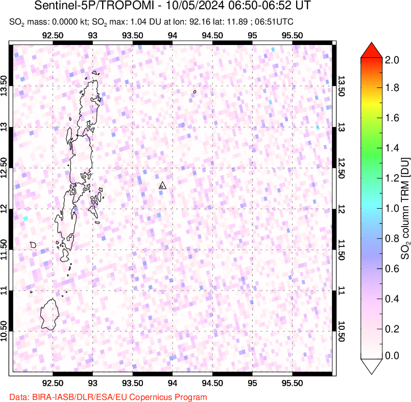 A sulfur dioxide image over Andaman Islands, Indian Ocean on Oct 05, 2024.