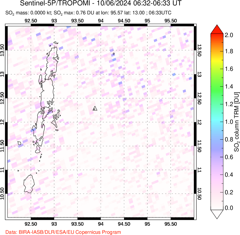 A sulfur dioxide image over Andaman Islands, Indian Ocean on Oct 06, 2024.