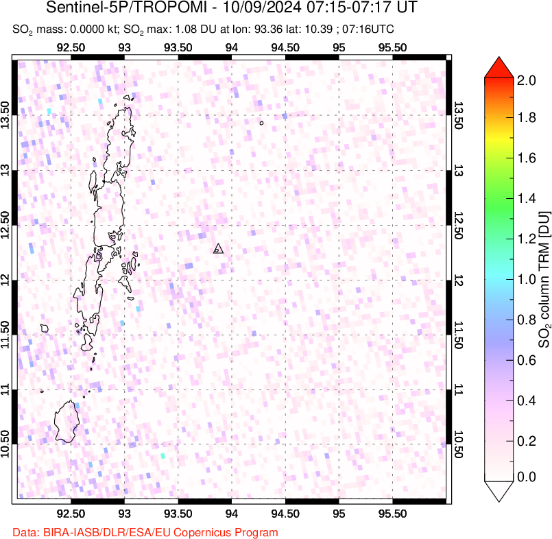 A sulfur dioxide image over Andaman Islands, Indian Ocean on Oct 09, 2024.