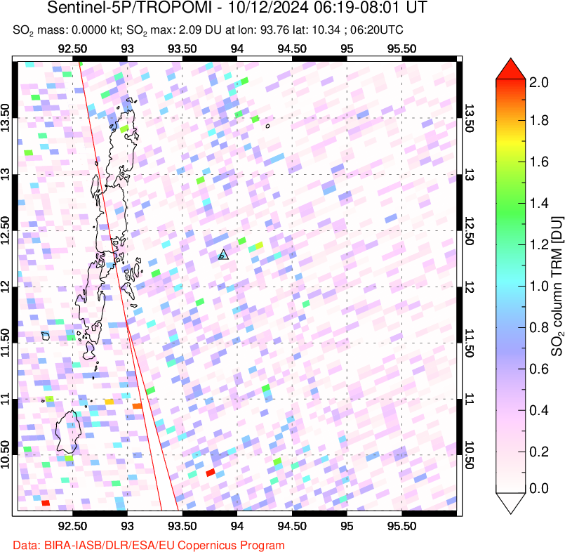 A sulfur dioxide image over Andaman Islands, Indian Ocean on Oct 12, 2024.