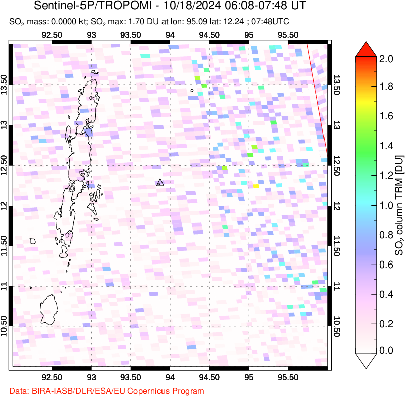 A sulfur dioxide image over Andaman Islands, Indian Ocean on Oct 18, 2024.