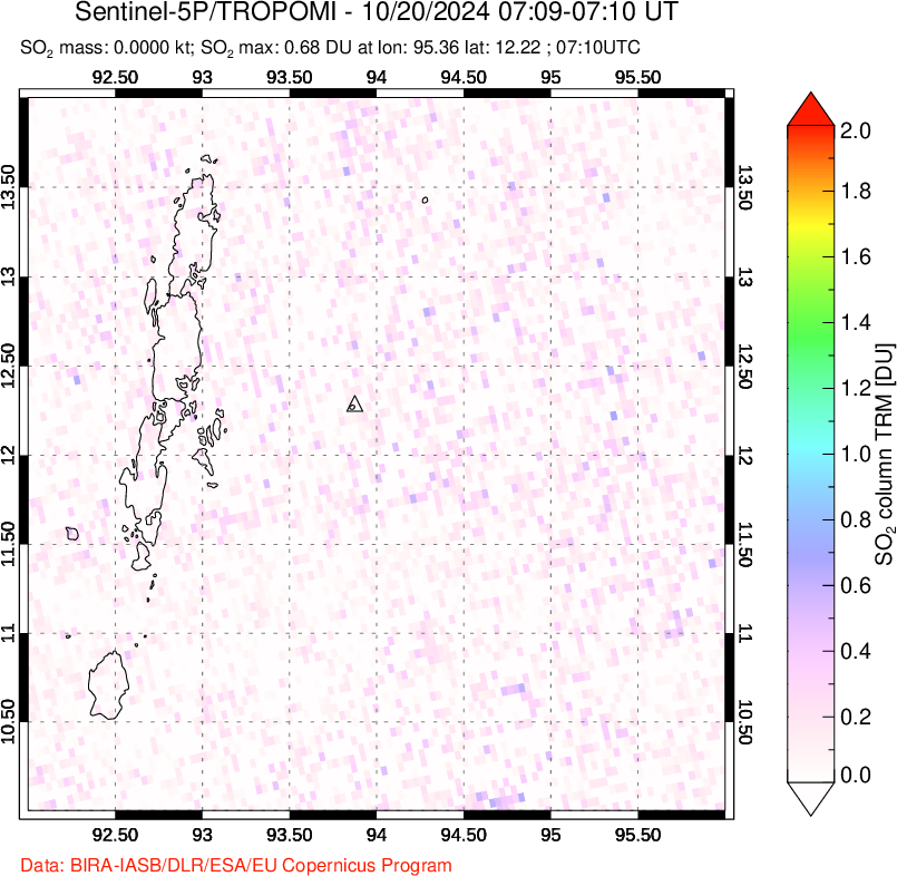 A sulfur dioxide image over Andaman Islands, Indian Ocean on Oct 20, 2024.