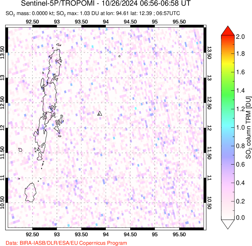 A sulfur dioxide image over Andaman Islands, Indian Ocean on Oct 26, 2024.