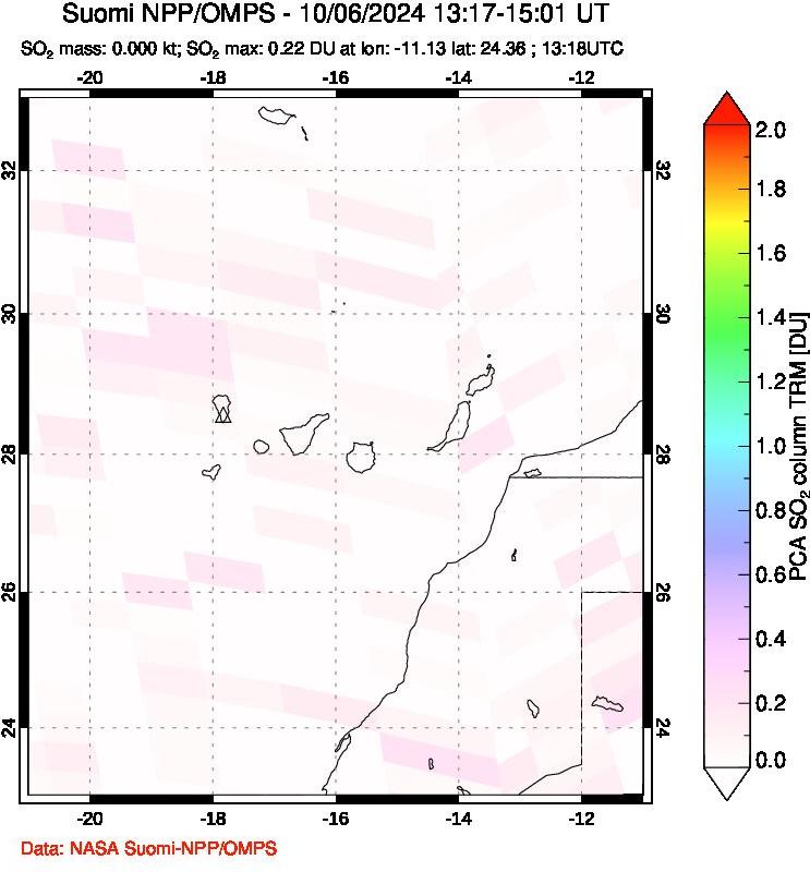 A sulfur dioxide image over Canary Islands on Oct 06, 2024.