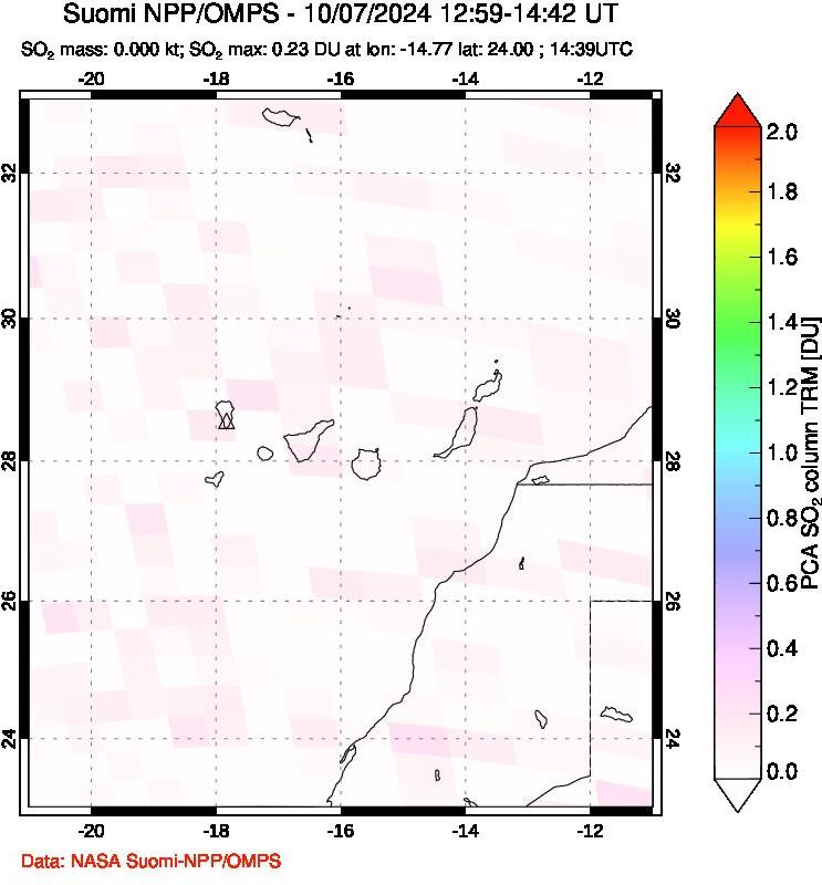 A sulfur dioxide image over Canary Islands on Oct 07, 2024.