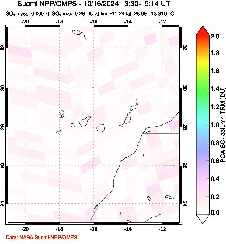 A sulfur dioxide image over Canary Islands on Oct 16, 2024.