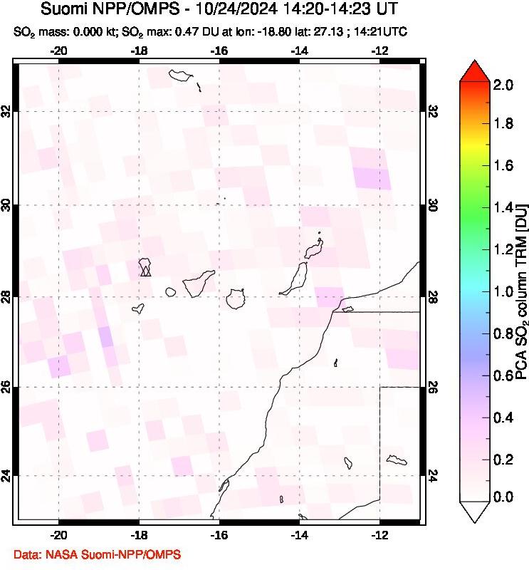 A sulfur dioxide image over Canary Islands on Oct 24, 2024.