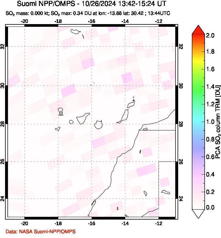 A sulfur dioxide image over Canary Islands on Oct 26, 2024.