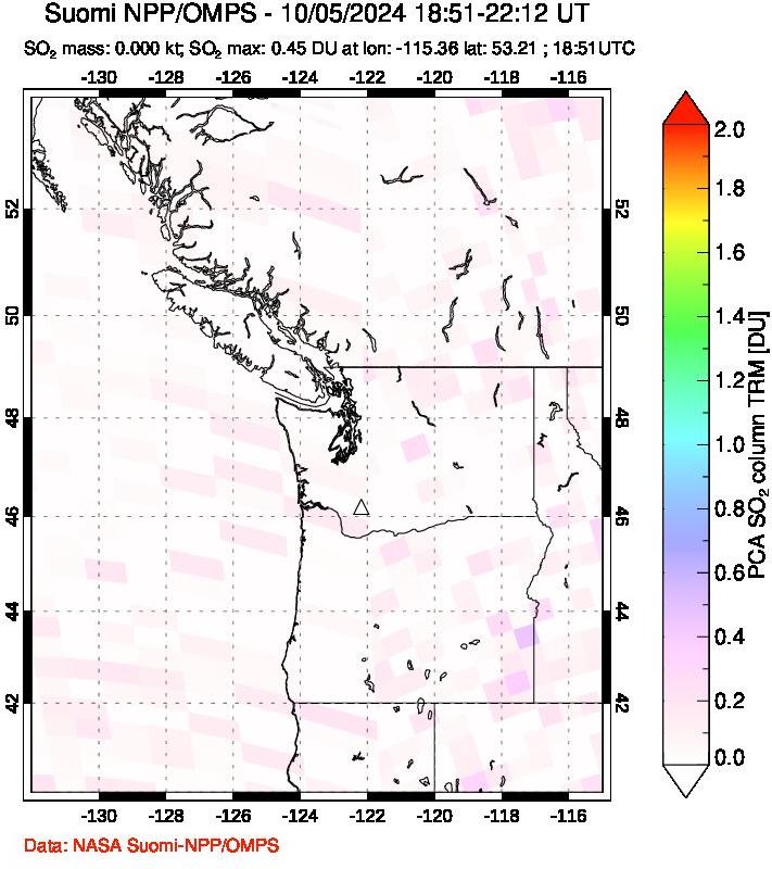 A sulfur dioxide image over Cascade Range, USA on Oct 05, 2024.