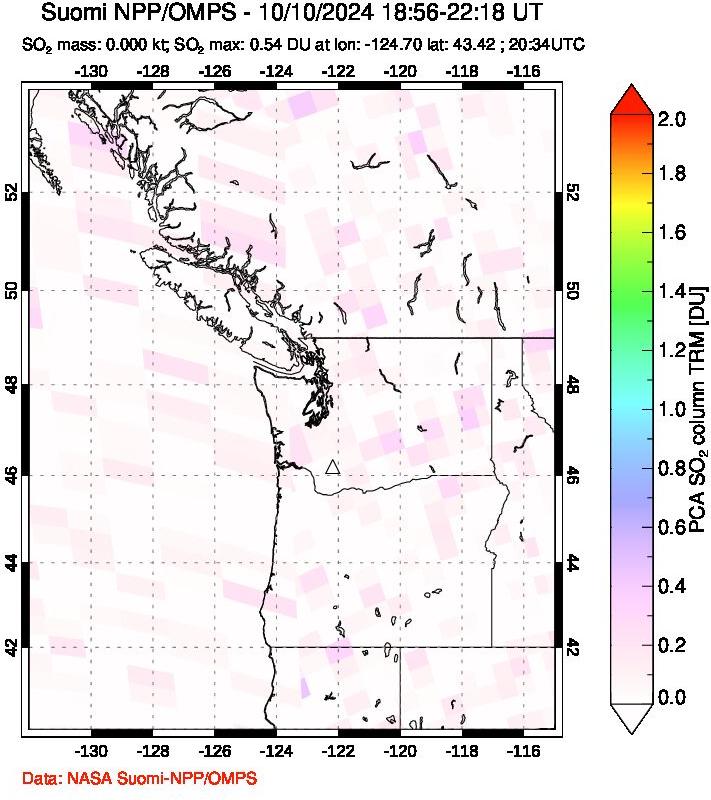 A sulfur dioxide image over Cascade Range, USA on Oct 10, 2024.