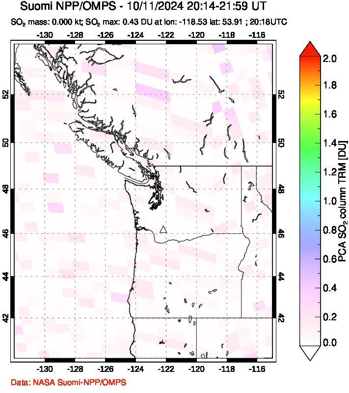 A sulfur dioxide image over Cascade Range, USA on Oct 11, 2024.