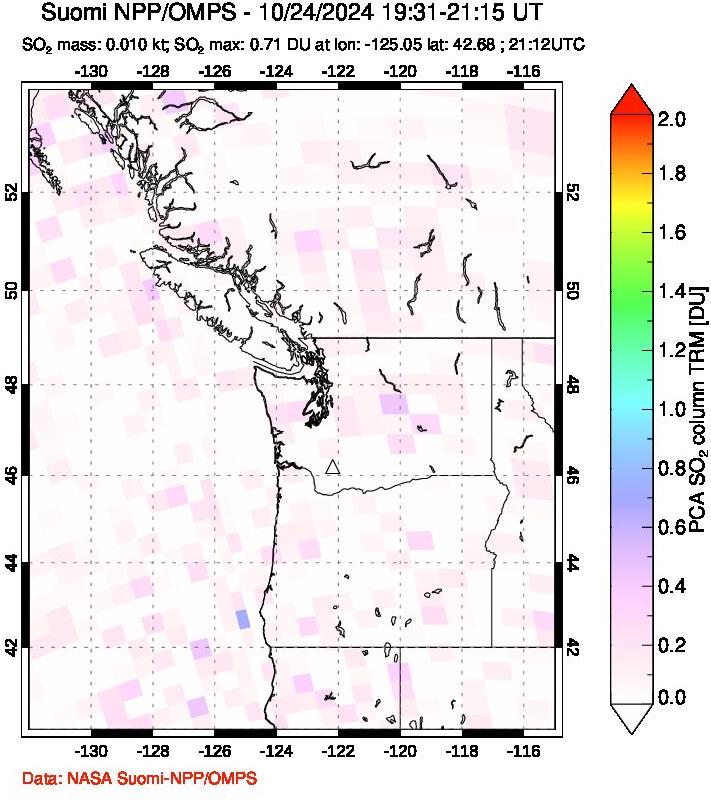 A sulfur dioxide image over Cascade Range, USA on Oct 24, 2024.