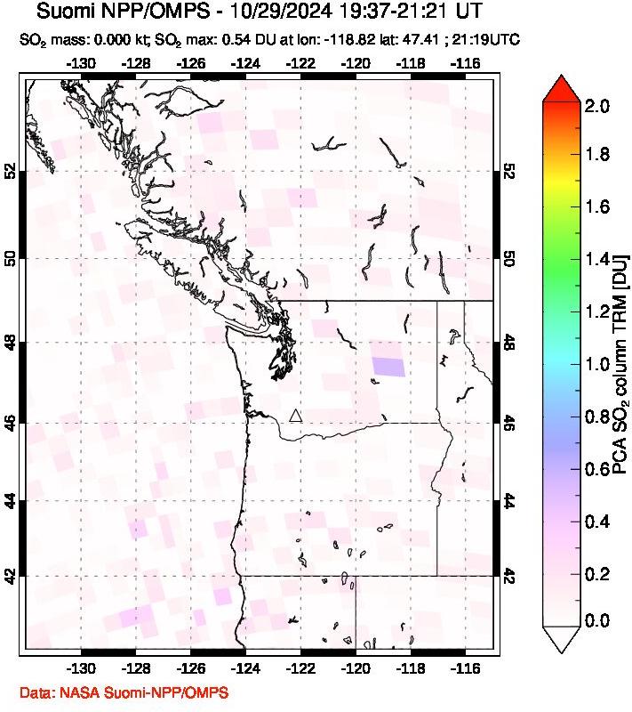 A sulfur dioxide image over Cascade Range, USA on Oct 29, 2024.